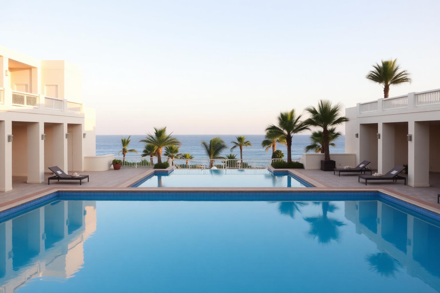 Empty pool terrace at first light