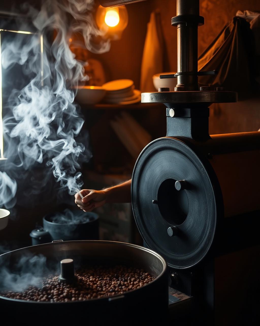 Roaster at work in the small workshop