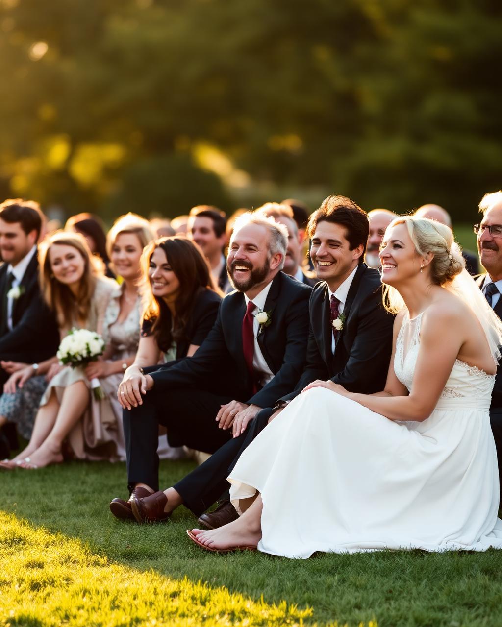 Guests seated on the grass after the ceremony