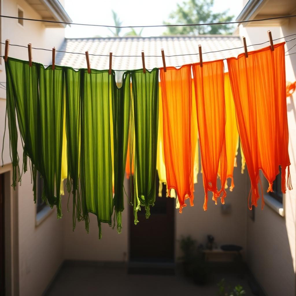 Dyed thread drying in the courtyard