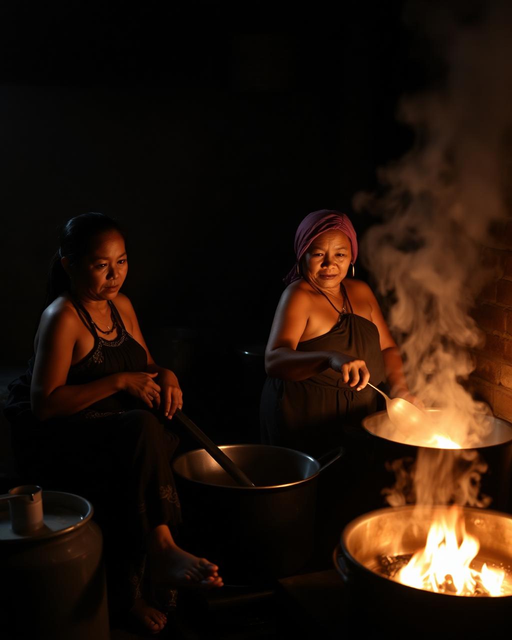 Two families cooking the night before